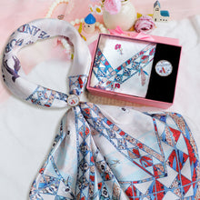 Load image into Gallery viewer, Vintage Floral Scarf + Gold-Plated Pure Copper Triple-Ring Scarf Buckle Luxury Gift Set
