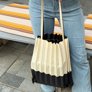 StephyDesignHK Black+white Folding Bag/Wrinkle Bag/Folding Bag/Shoulder Bag